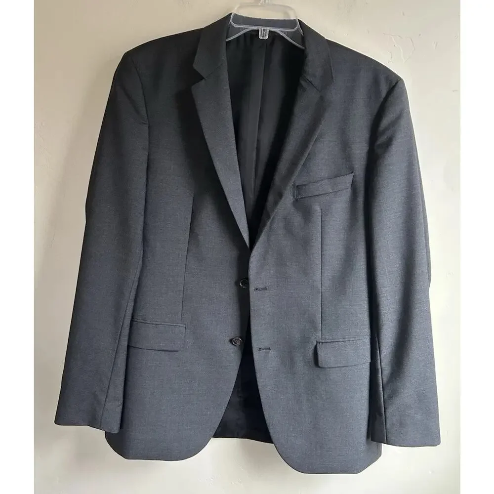 Hugo Boss Mens 40L Gray Virgin Wool Blazer Two Button Sport Coat Jacket